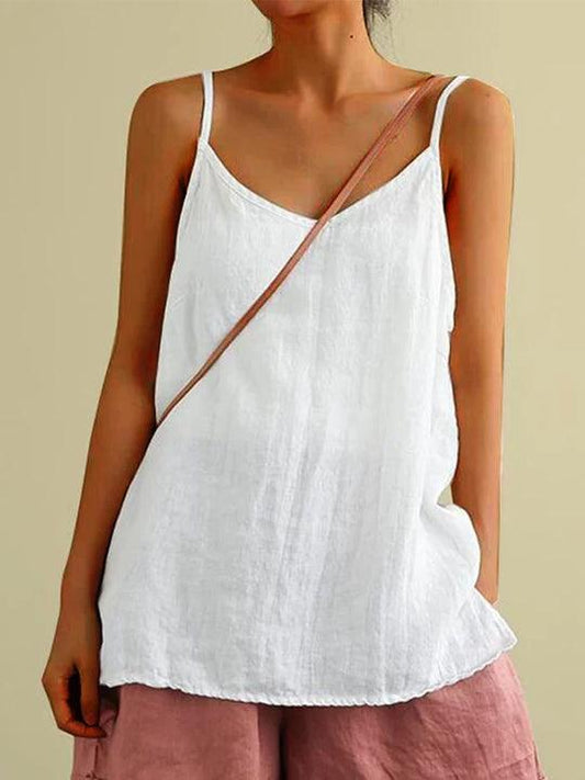 Spaghetti strap linen top relaxed breezy summer style | Jannara