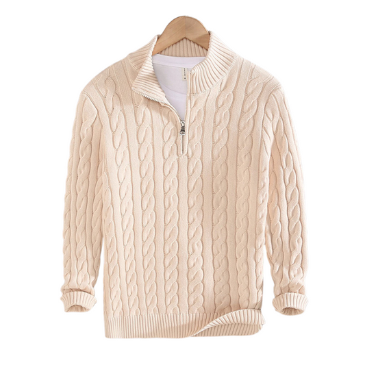 Half-Zip Knit Sweater with High Neck and Ribbed Trim | Constance