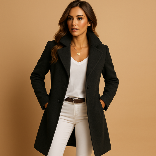Classic long coat with lapels and button closure | Mary